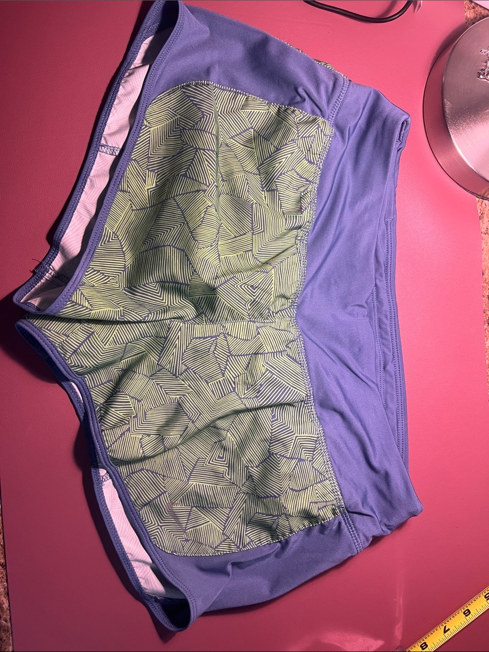 Nike Women’s Lavender Athletic Shorts with Green Geometric Lining